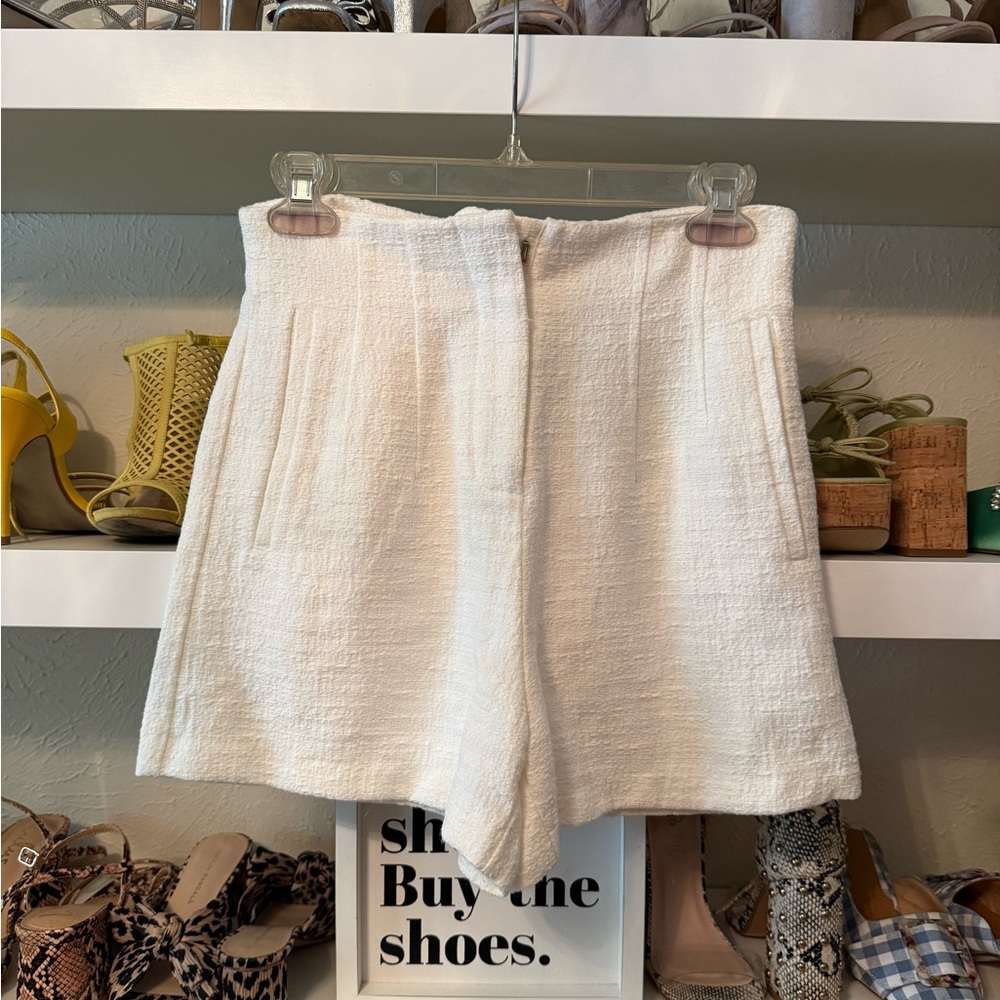Zara Cream Textured High-Waist Women's Shorts